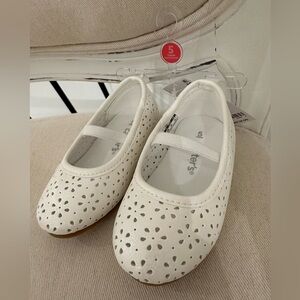 🦢 12~18 Mth Size 5 Carter's White Baby Floral Ballet Flats NWT